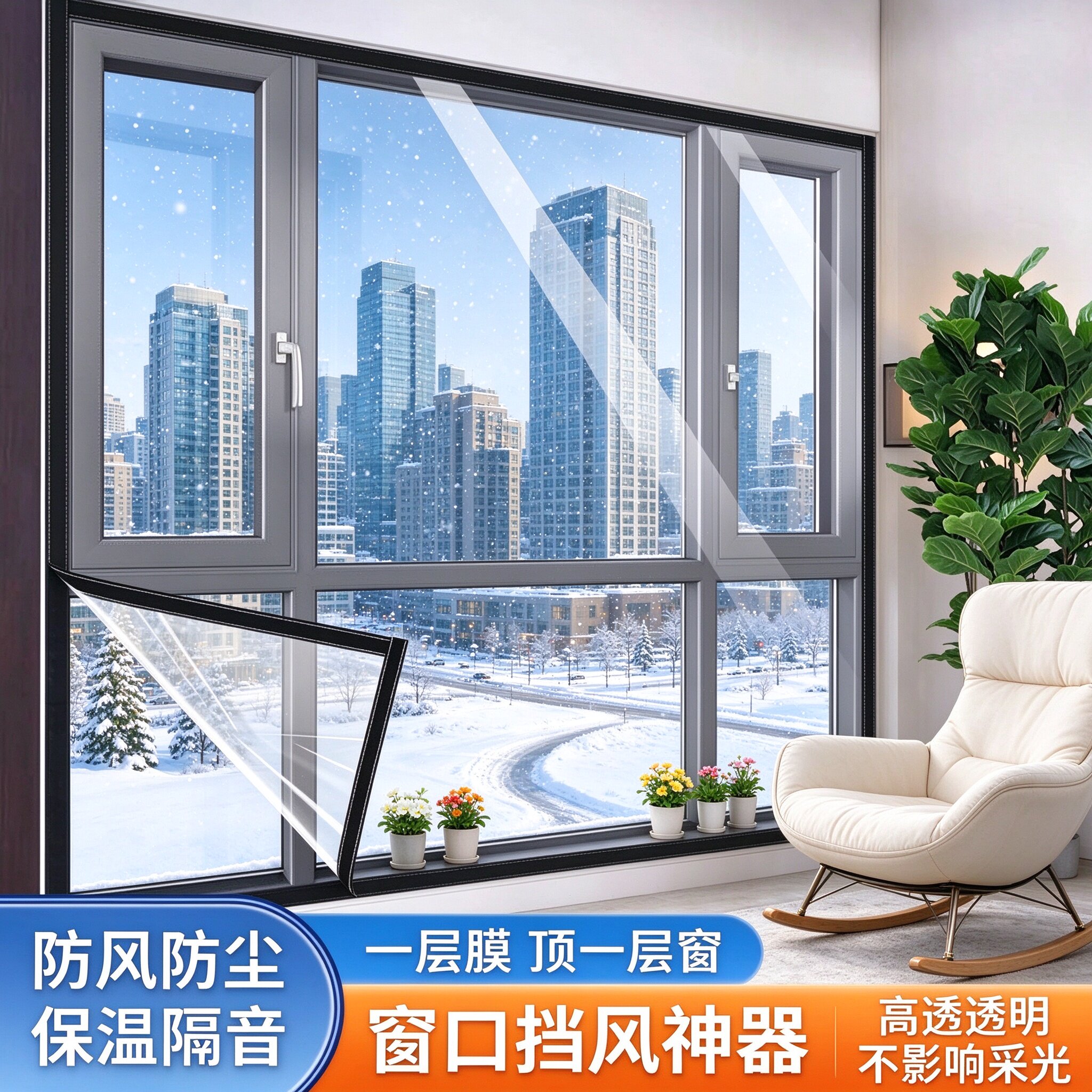 门窗冬季挡风防寒膜自粘魔术贴加厚窗户保暖窗帘密封防尘保温神器