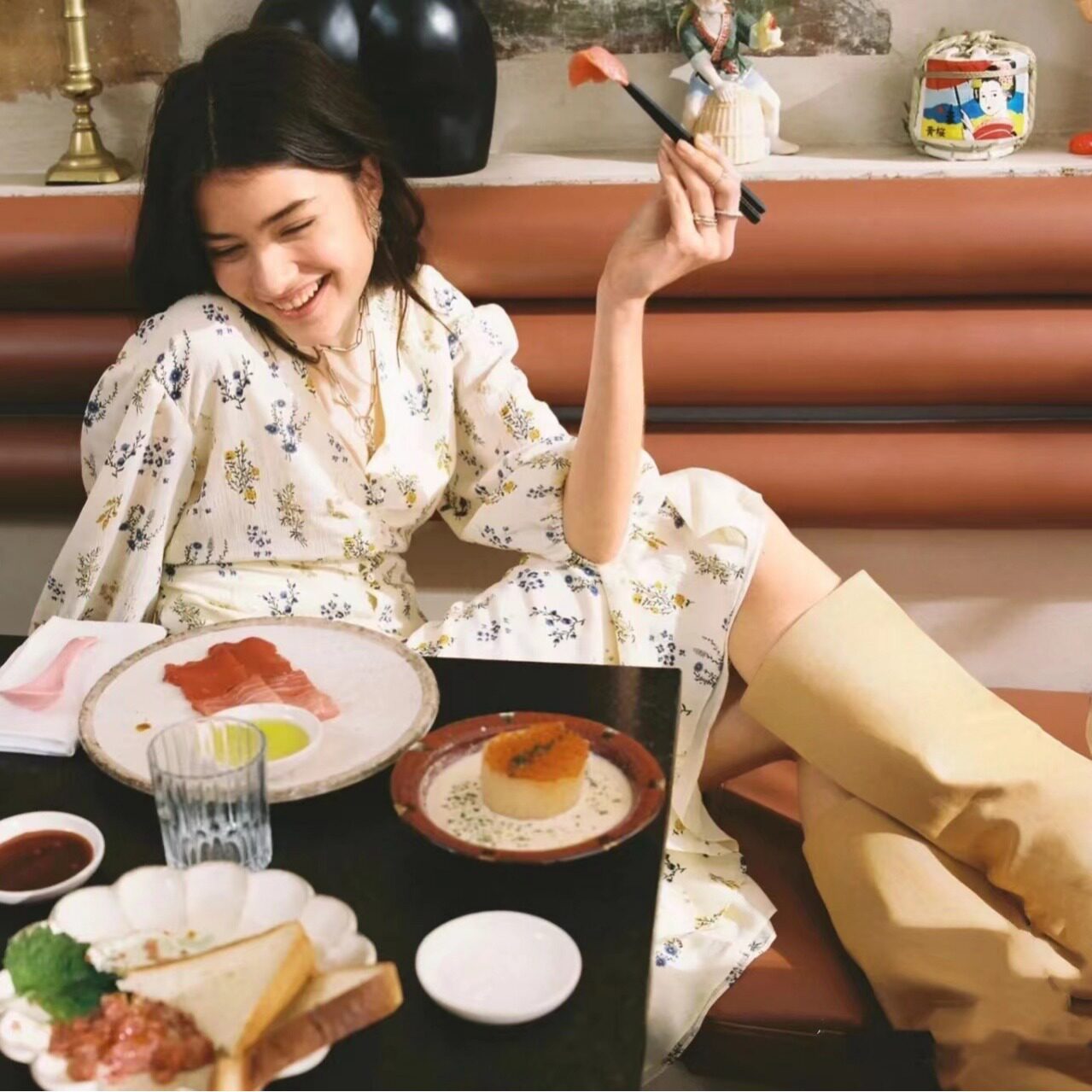2025新款连衣裙森系气质仙女碎花裙黄色长裙修身显瘦中袖连衣裙