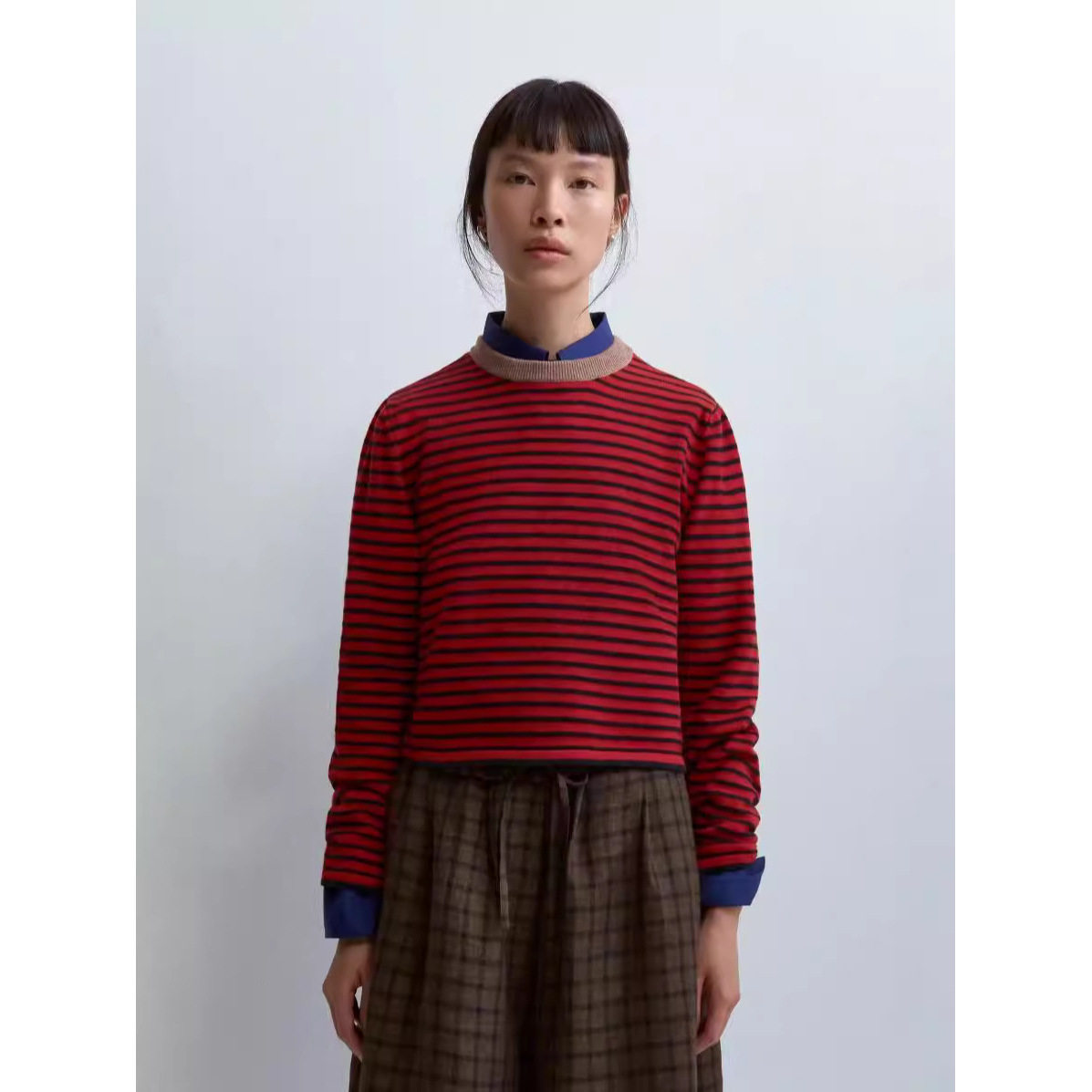 西班牙小众CO早秋新款美丽奴羊毛撞色条纹套头针织衫毛衣女32007