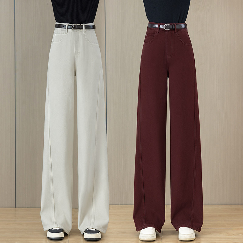 时尚安可拉红高腰直筒牛仔裤2025冬季加绒加厚宽松垂感显瘦阔腿裤,女装/女士精品,牛仔裤,淘宝优惠券,粉丝福利购,淘宝优惠卷