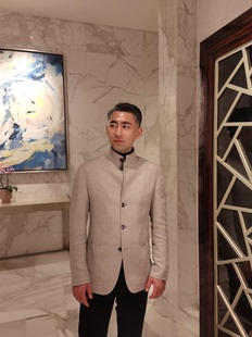 立领外套男士 意式 欧美轻奢老钱风简约麻料工装 新款 夹克潮 Z亚版