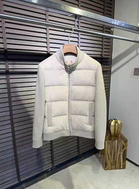 老钱风男装羊绒羊毛拼接针织羽绒服25秋冬立领白鸭绒夹克羽绒外套