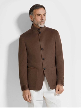 意式ZZ秋冬新款欧美轻奢时尚商务简约老钱风立领外套男士伯爵夹克