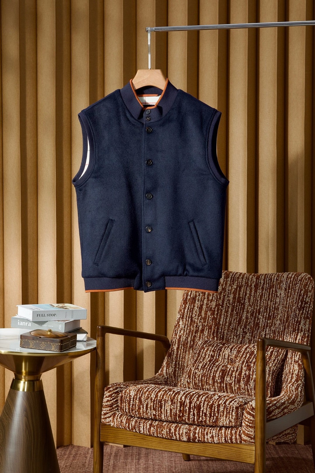 意式老钱风男装秋冬款轻奢男士时尚立领羊绒混纺马甲商务休闲外套