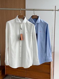 本衬衫 欧美提花面料温莎领高版 撞色XXX绣花衬衣 Z亚秋冬新款 意式