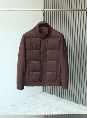 意式老钱风轻奢男装25秋冬针织拼接90白鸭绒立领开衫羽绒服外套