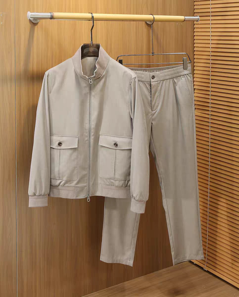 意式老钱风26春款休闲套装羊毛混纺立领夹克外套松紧腰直筒休闲裤