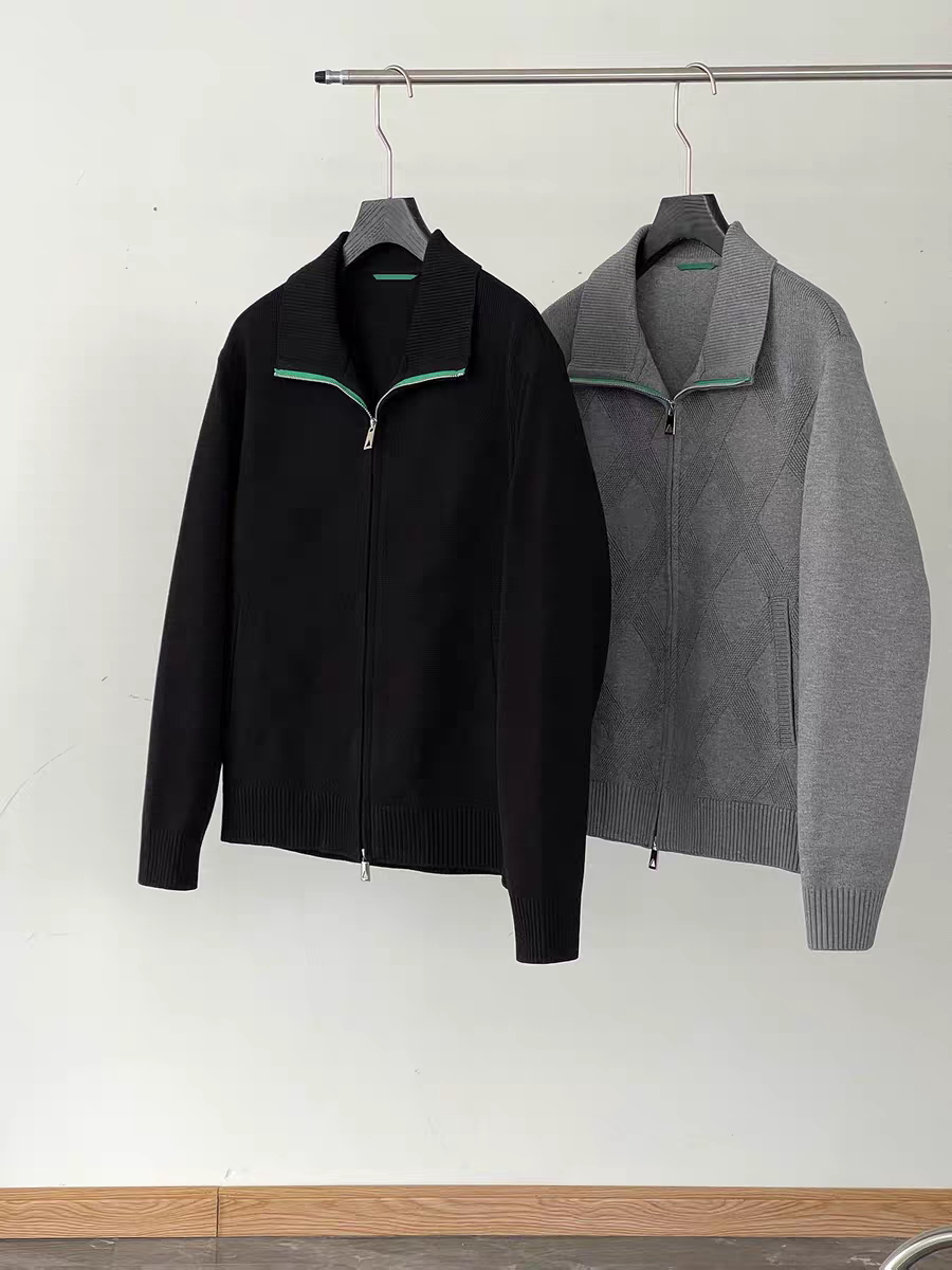 意式老钱风男款26春季混纺面料菱形格纹针织拉链针织开衫毛衣外套