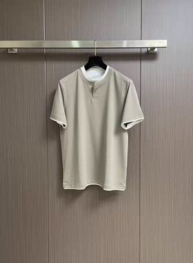 BC版意式老钱风26夏季新款棉莫代尔亨利领假两件男士短袖休闲T恤