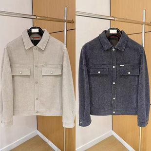18800 休闲夹克 老钱风秋冬欧美双口袋复古棉麻简约翻领外套男士