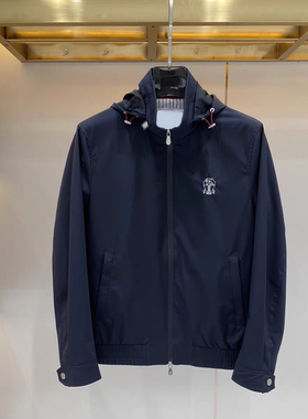 意式老钱风男装早春新款刺绣微章男士时尚商务百搭连帽夹克外套