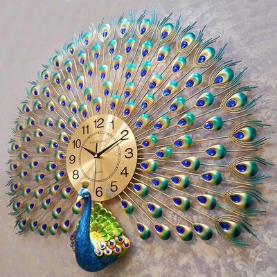 peacock wall clock european bed living room 孔雀开屏挂钟时钟