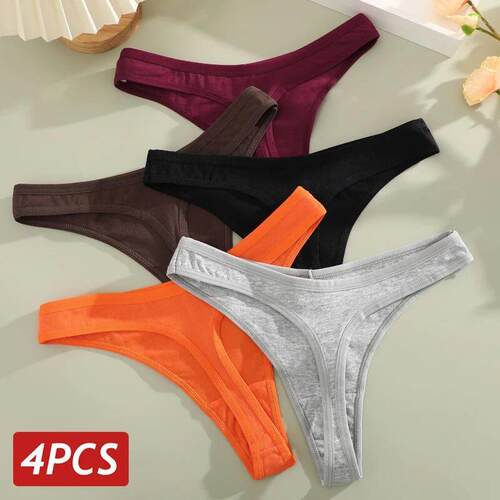 4PCS/Set Cotton Panties for Women Sexy Low Rise G-String Tho
