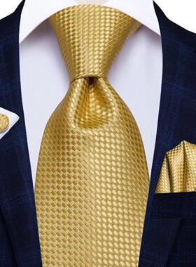 Hi-Tie Solid Gold Yellow Silk Ties For Men Handky Cufflinks