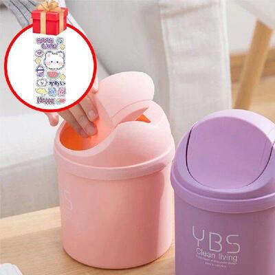 Desktop Bin Small Trash Can Tube with Cover Mini Bedroom