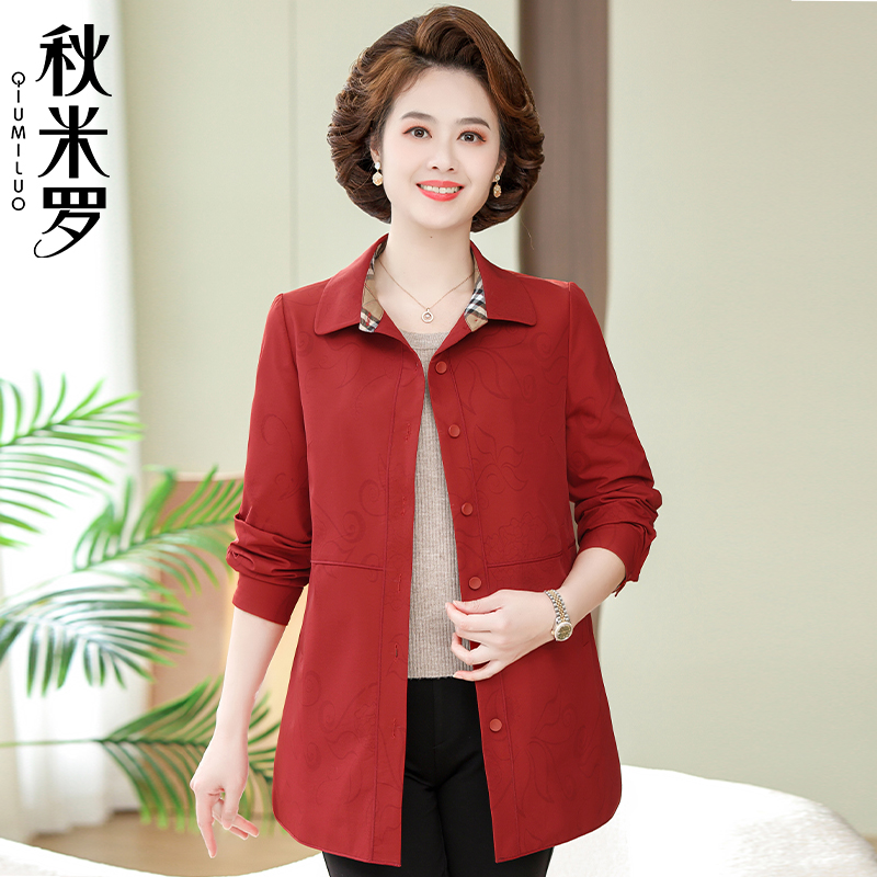 中年妈妈春装2025新款外套红色本命年洋气中老年女春秋中长款风衣