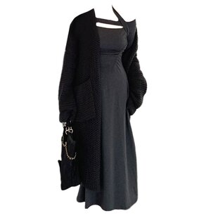 显瘦长袖 大码 修身 纯欲风挂脖露肩收腰连衣裙女秋冬季 裙子 胖mm法式