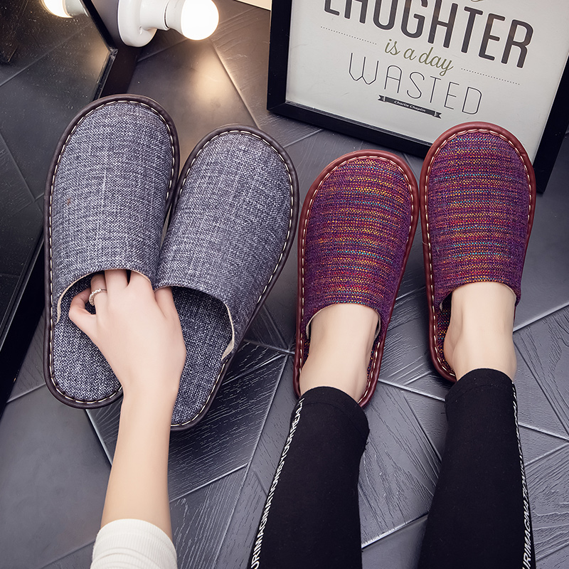 春秋季家用布拖鞋男女居家居室内防滑木地板布艺四季情侣棉拖鞋