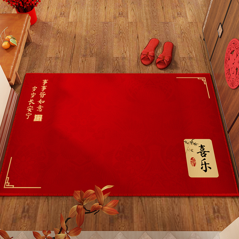 新中式门口地垫入户门垫高级感红色进门脚垫家用玄关防滑地毯耐脏