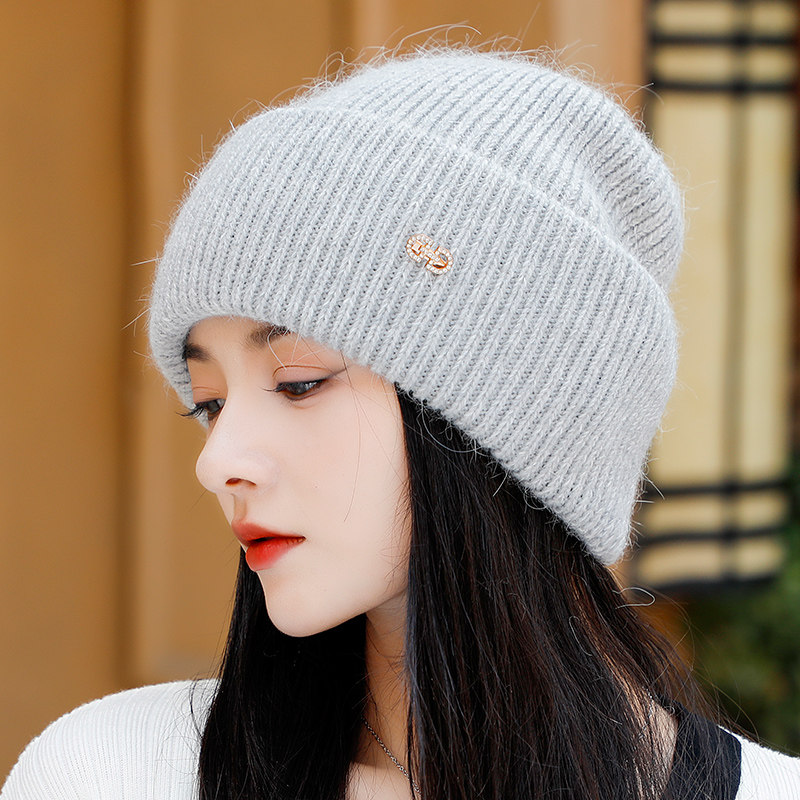 帽子女款秋冬毛线帽保暖女士针织中年包头帽冬季套头帽优雅头巾帽