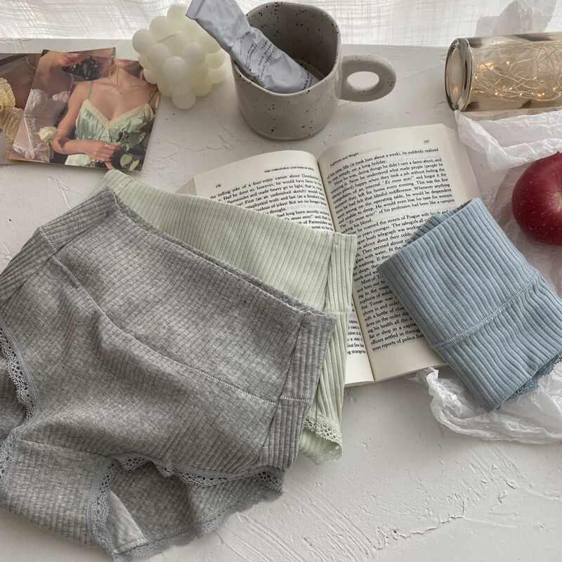 3条装 日系竖螺纹棉高腰内裤收腹包臀纯色高弹力女士学生三角裤