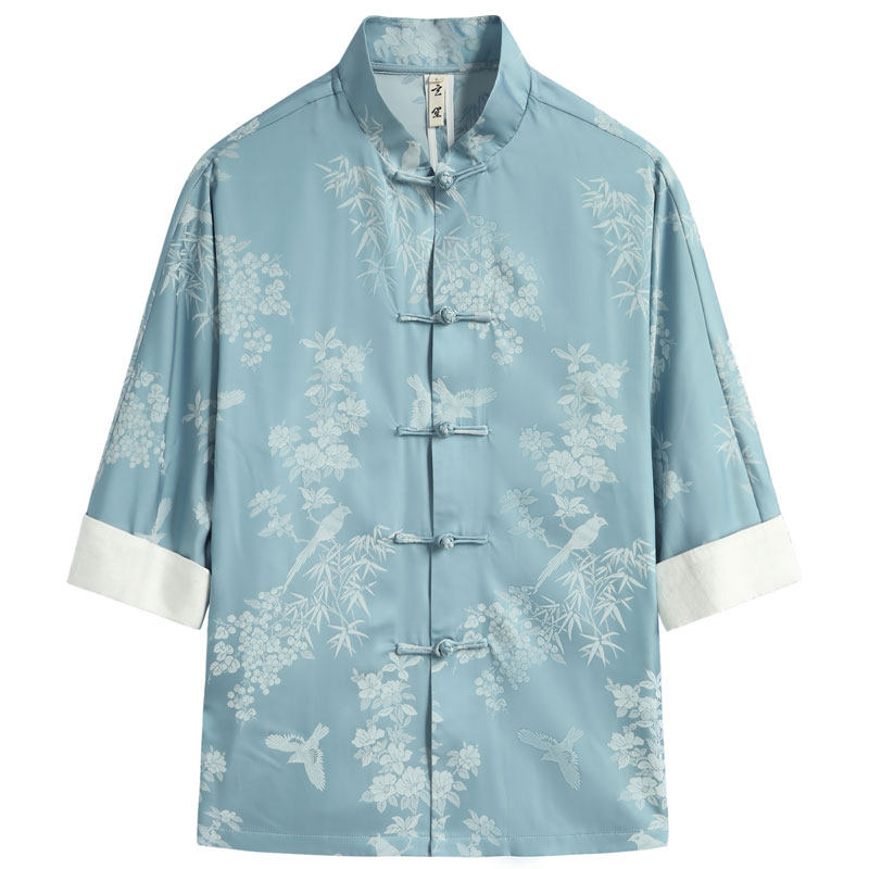 唐装男夏季国潮中式复古印花中袖外套男中国风开衫五分袖衬衣男,男装,唐装,淘宝优惠券,粉丝福利购,淘宝优惠卷