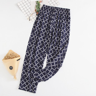 夏季男棉绸睡裤长裤加肥加大码中老年人造棉空调裤薄款绵绸家居裤