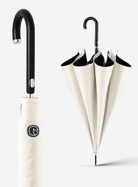 20创意复古纤维骨白色男女神纯素色黑胶长柄自动遮阳晴雨两用伞