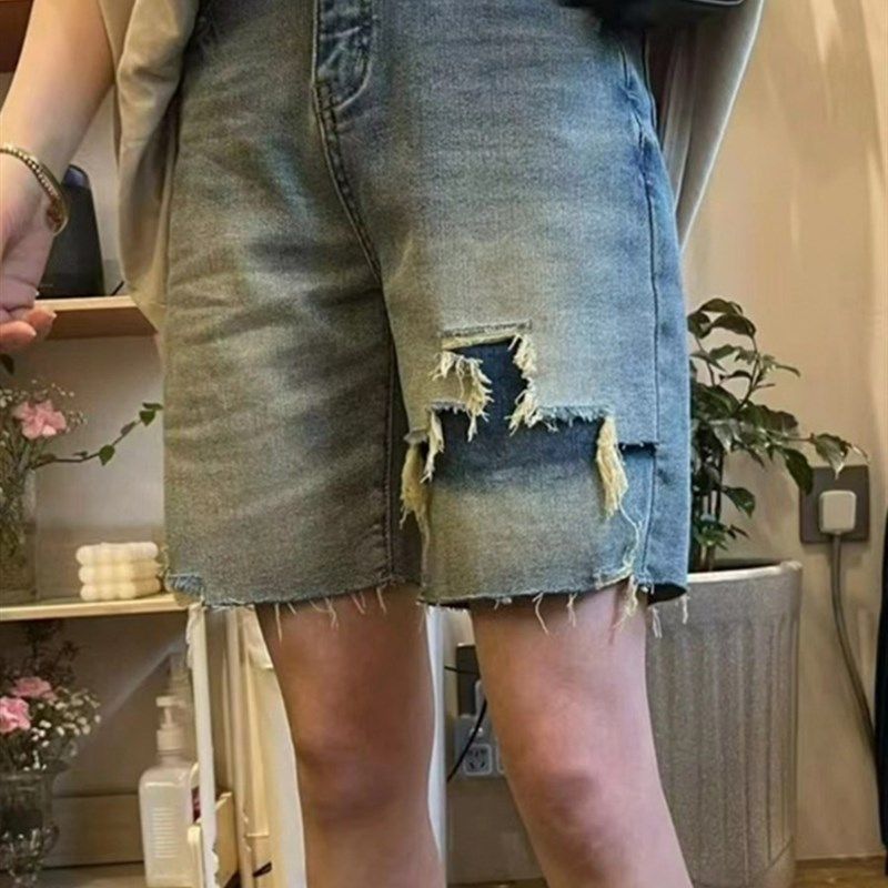大码女装2023年夏季新款高腰破洞牛仔短裤胖mm宽松显瘦中裤五分裤,女装/女士精品,大码裤装,淘宝优惠券,粉丝福利购,淘宝优惠卷