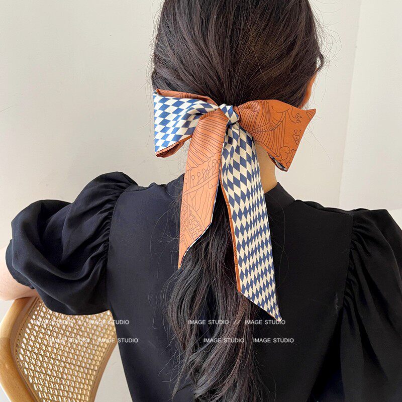 双面双层格子小长条丝巾长方巾女春秋季韩国气质装饰百搭护颈领巾