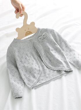 2023新款女宝宝针织开衫外套韩版婴儿细毛线圆领儿童春秋薄款毛衣