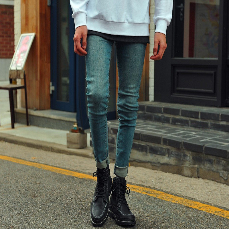 新款蓝色做旧牛仔裤男靴裤韩版潮流男裤网红裤子男百搭学生小脚裤
