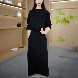 24205-1秋季新款时尚气质显瘦修身减龄长袖女装连衣裙真二件套