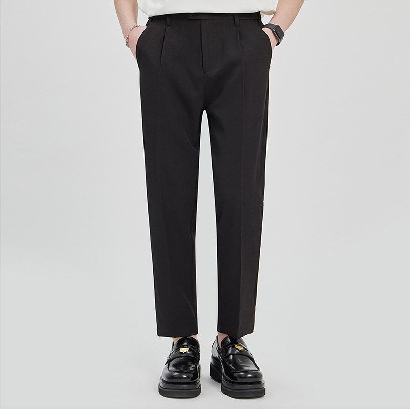 西裤男九分裤修身直筒抗皱垂感黑色卡其色商务时尚休闲裤,男装,西裤,淘宝优惠券,粉丝福利购,淘宝优惠卷