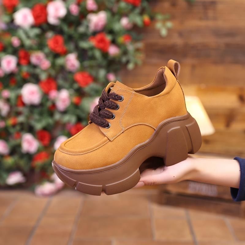 真皮厚底老爹鞋女2025春季新款时尚松糕短靴小个子增高低帮高跟鞋,女鞋,老爹鞋,淘宝优惠券,粉丝福利购,淘宝优惠卷