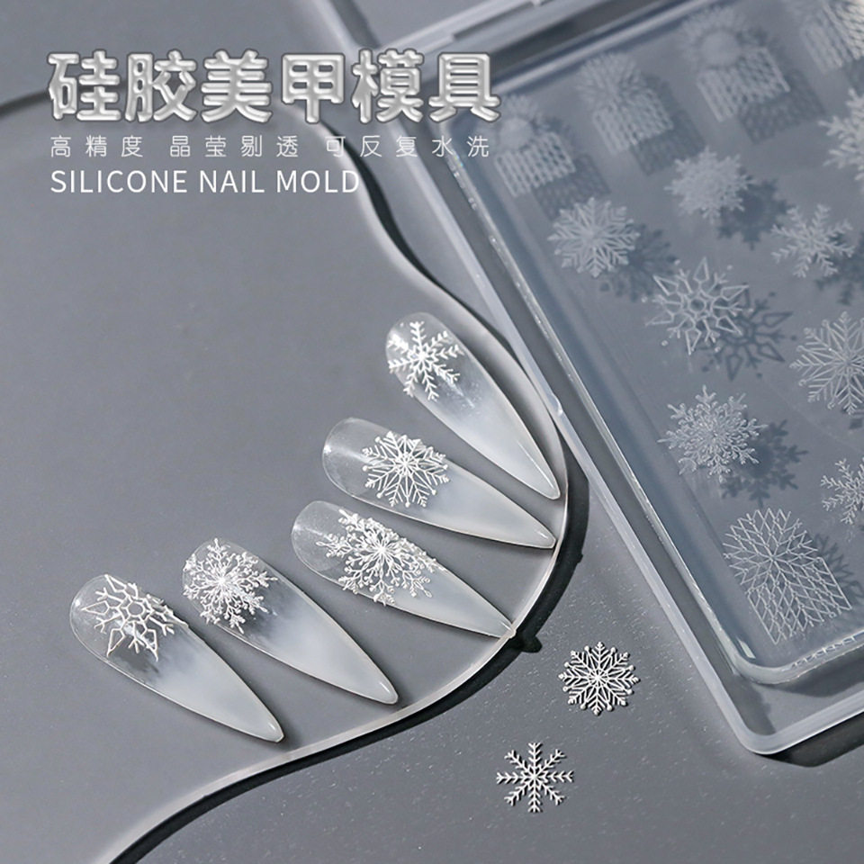 铁素网红美甲3D水晶雕花滴胶DIY浮雕饰品冰雪花水晶滴胶硅胶模具