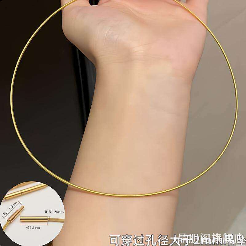 1mm爆款项链绳金色锁骨链立体项圈不掉色女金丝颈圈金吊坠绳