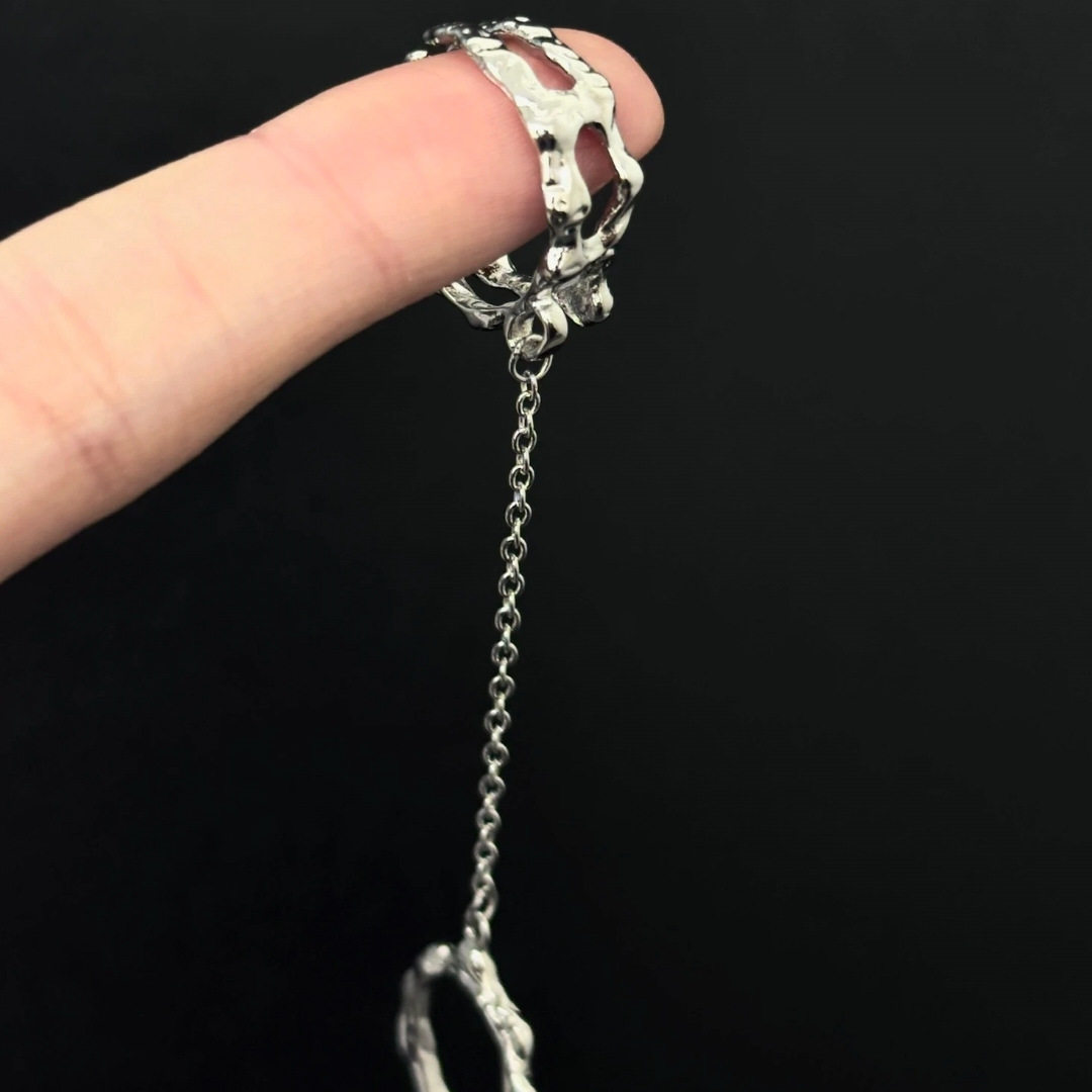 以爱为囚戒指个性连体链条戒指双指佩戴嘻哈戒指设计感小众简约