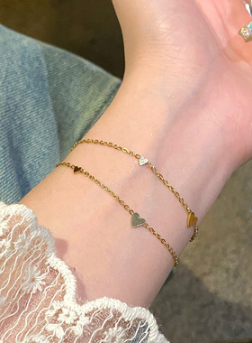 金色爱心钛钢手链轻奢小众精致闺蜜手链女款手串经典气质手绳饰品