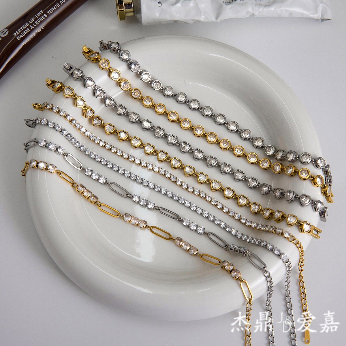 杰鼎欧美不锈钢锆石手链轻奢感手饰女不易掉色钛钢饰品跨境首饰