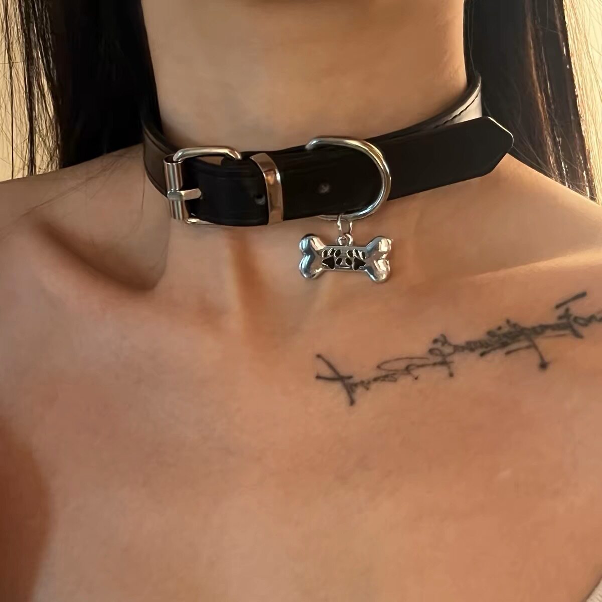 新款Y2K暗黑色颈环choker皮质小狗吊牌朋克项圈亚文化ins风项链女