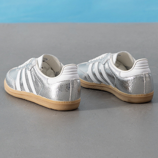 阿迪达斯正品三叶草女鞋秋新款银色德训鞋SAMBA休闲鞋板鞋JR0035