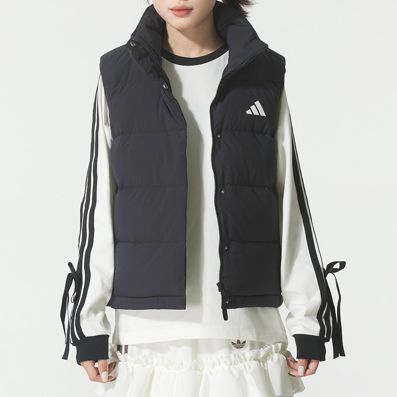 阿迪达斯马甲女款2025冬季新款立领运动服外套保暖羽绒马甲kh3973