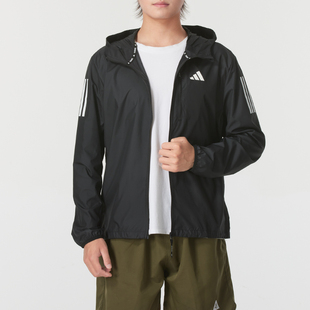 阿迪达斯男士梭织外套秋季健身跑步训练运动服连帽夹克IN1483