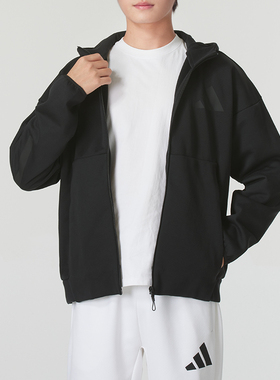 adidas阿迪达斯连帽卫衣男款25新款休闲针织夹克户外运动服JE7538