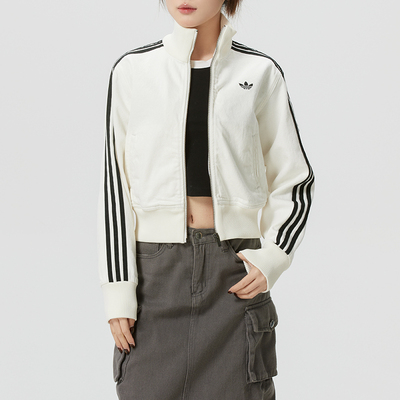 阿迪达斯三叶草女装白色立领针织夹克外套26春季新款运动服D2892