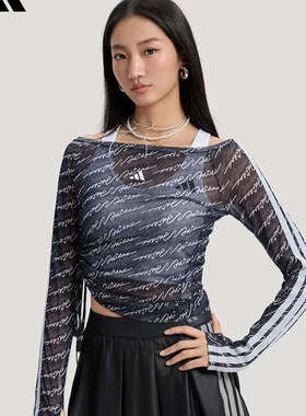 阿迪达斯女装2026春季新款三条纹一字领时尚休闲长袖T恤潮KS5308