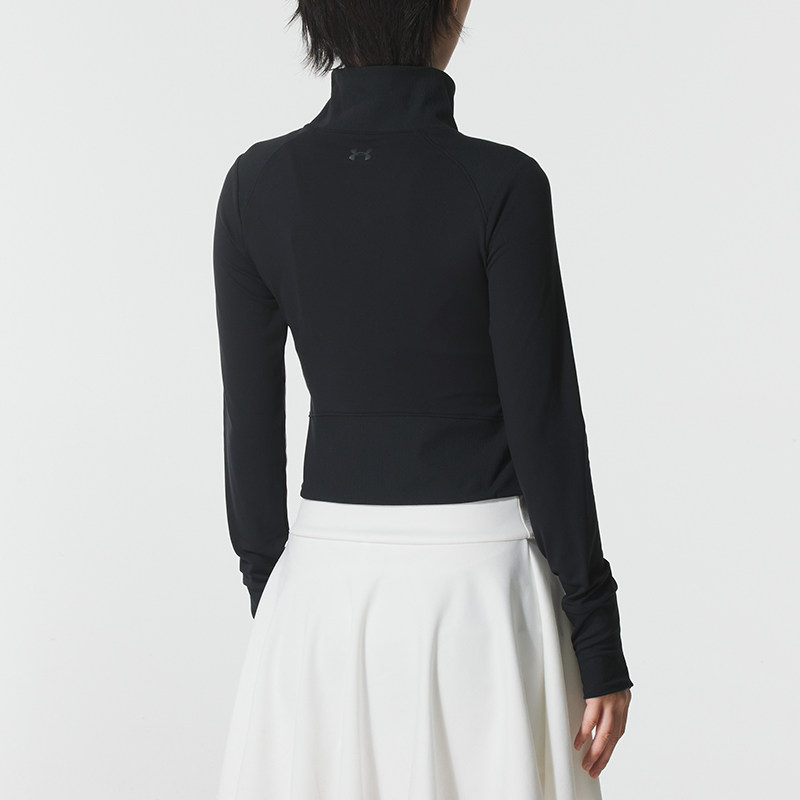 安德玛针织外套女装秋季新款黑色修身夹克上衣跑步骑行瑜伽服