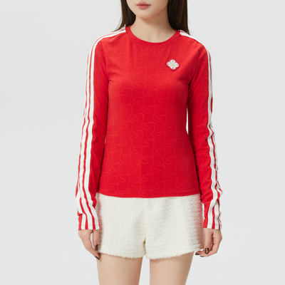 阿迪达斯本命年红色长袖T恤女新年款运动服马年打底衫KW4676