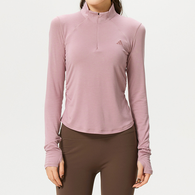 阿迪达斯女装长袖T恤26春新款高领半拉链健身训练服运动服KH2641